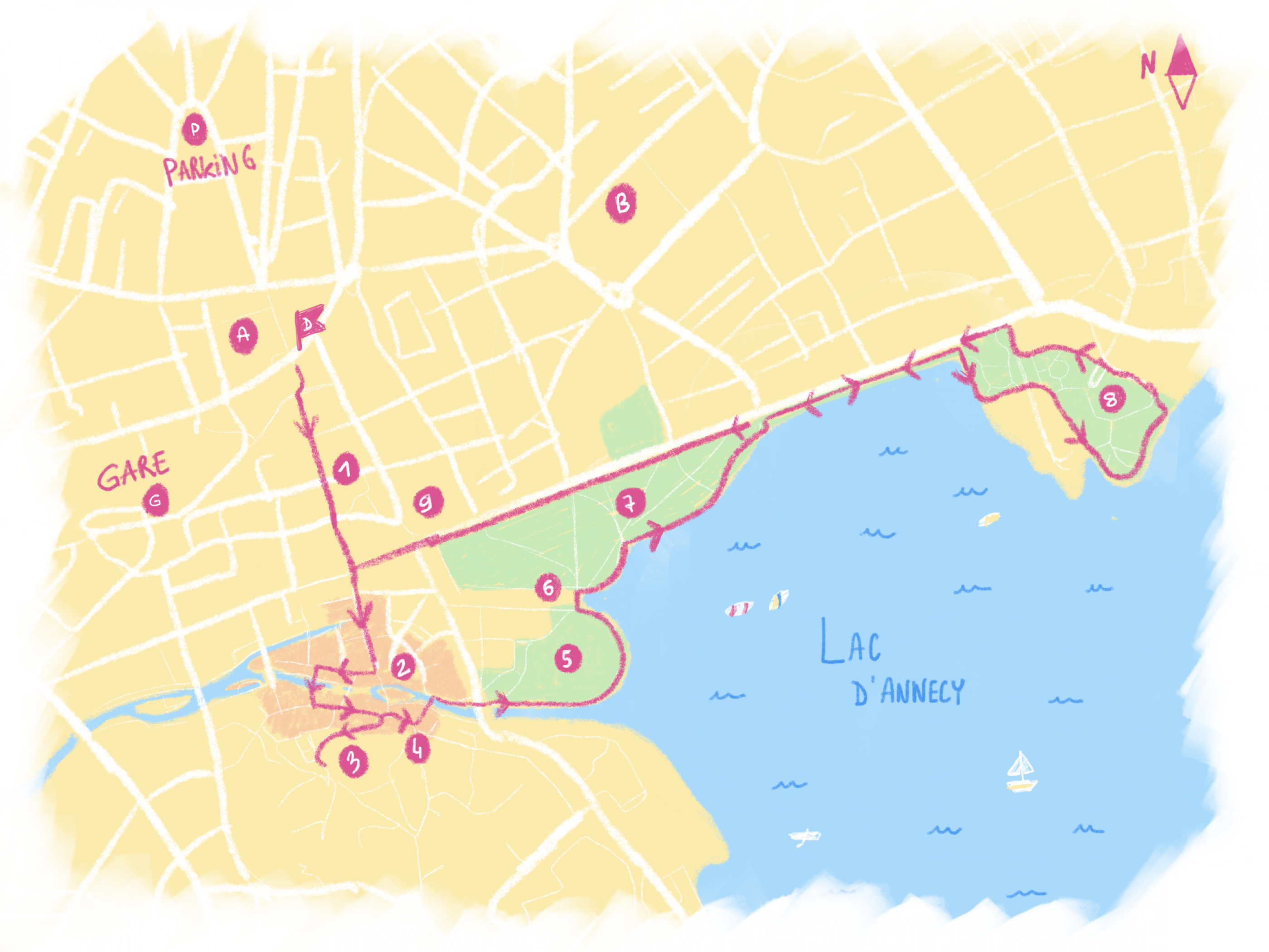 Promenade à pied pour visiter la ville d'Annecy