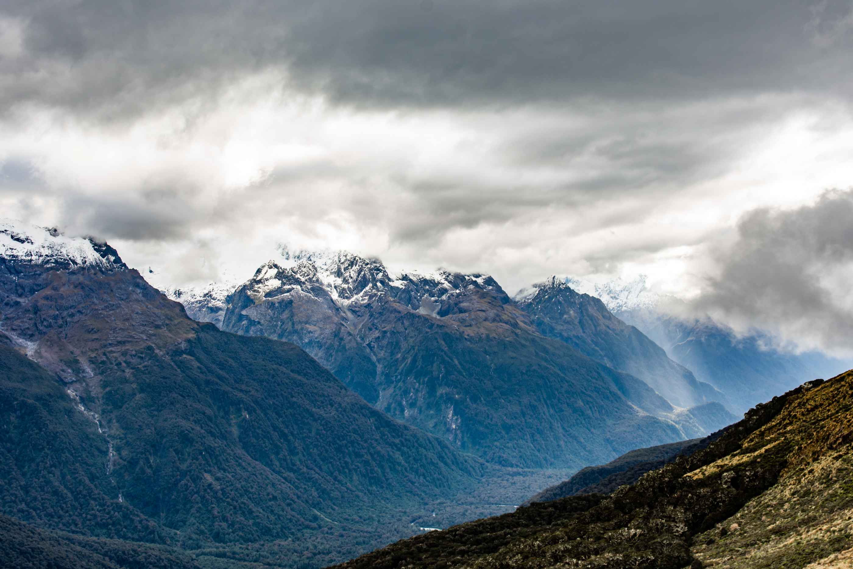 Au sommet du point Harris Saddle, vue sur la Hooker Valley.